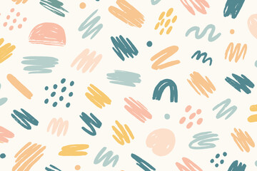 Colorful abstract texture with playful doodles and patterns on a light background