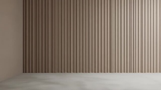 Minimalist Interior Design with Vertical Wooden Paneling and Concrete Flooring in Neutral Tones For Adobe Stock Backgrounds
