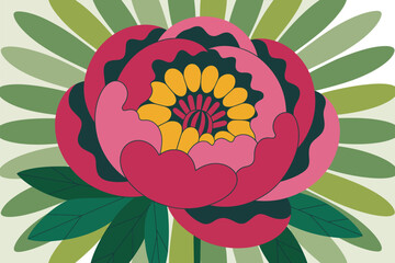 A vibrant floral illustration featuring a blooming flower with colorful petals and leaves, creating a decorative botanical design