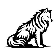 Obraz premium Clean black and white silhouette vector of an arctic wolf on a white background