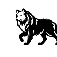 Clean black and white silhouette vector of an arctic wolf on a white background
