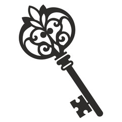 Ornate Antique Key Line Art Vector