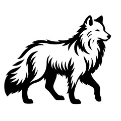 Clean black and white silhouette vector of an arctic wolf on a white background