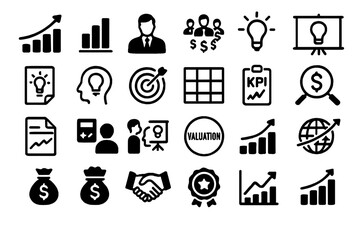 Fototapeta premium Set of black business and finance icons on dark metallic background