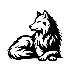 Clean black and white silhouette vector of an arctic wolf on a white background