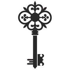 Obraz premium Ornate Antique Key Line Art Vector