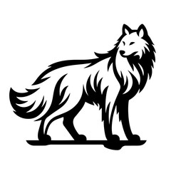 Clean black and white silhouette vector of an arctic wolf on a white background
