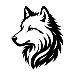 Fototapeta premium Clean black and white silhouette vector of an arctic wolf on a white background