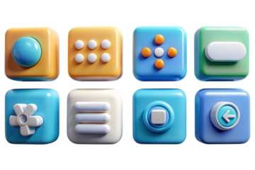 Collection of colorful square app icons isolated on transparent background