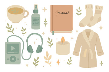 Cozy evening routine ideas with relaxing items for winding down at home