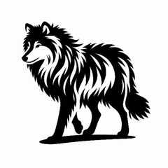 Clean black and white silhouette vector of a wolf on white background