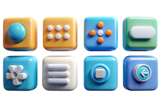 Collection of colorful square app icons isolated on transparent background