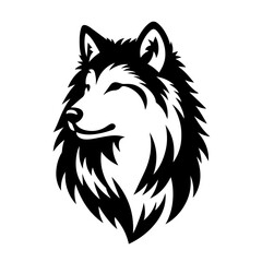 Clean black and white silhouette vector of a wolf on white background