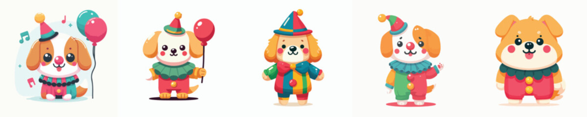 cute dog vector wearing clown costume