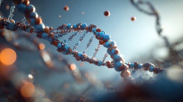 dna helix glowing strands particles