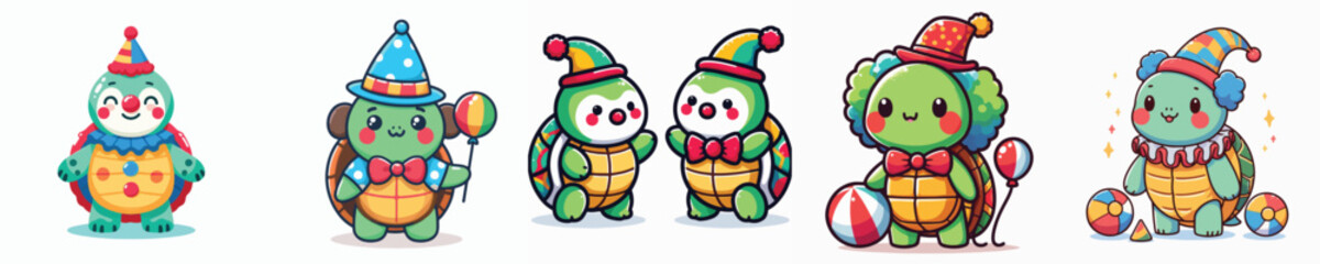 cute turtle vector wearing clown costume