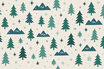 Obraz premium Artistic pattern featuring mountains and trees in a winter theme with snowy background