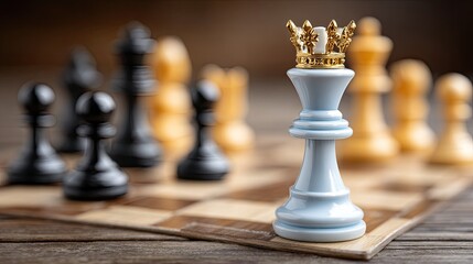 A vibrant king chess piece commands attention on a stylish chessboard surrounded by other pieces, highlighting strategic gameplay
