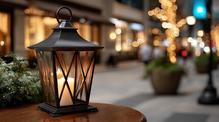 A traditional lantern and a modern power strip create a warm ambiance at an evening street market, blending culture and technology