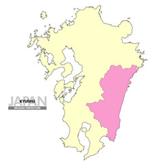 日本地図 九州 宮崎県 県境無し 02