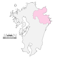 日本地図 九州 大分県 県境無し 03