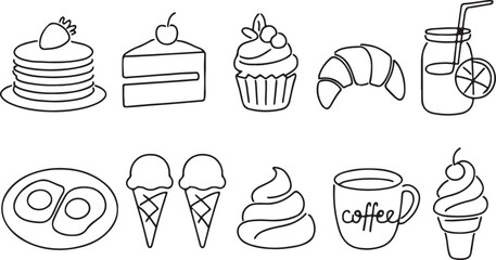 Minimalist Continuous Line Drawing of Ten Food Items Vector Illustration