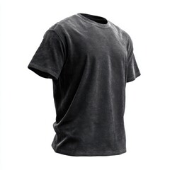 Blank Black Acid Wash T-Shirt Isolated on White Background