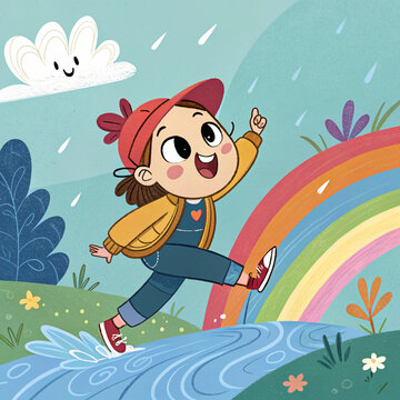 little girl on a rainbow