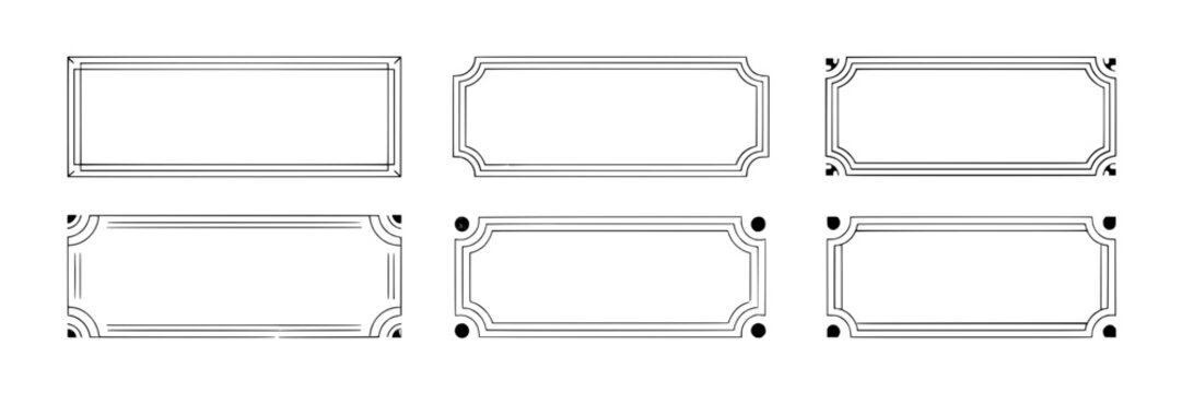 Hand-drawn rectangular frame collection with rounded and notched corners, double lines and decorative circles. Black ink outline illustration on white - vector set of vintage design elements for label - Powered by Adobe