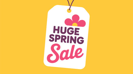 A huge spring sale tag with a flower announces discounts and promotions for a limitedtime shopping opportunity
