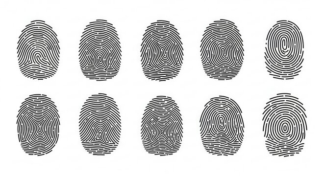 Set of ten digital fingerprints for security isolated PNG with Transparent Background