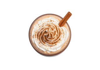 Festive Spiced Latte with Whipped Cream and Cinnamon Stick - Top View