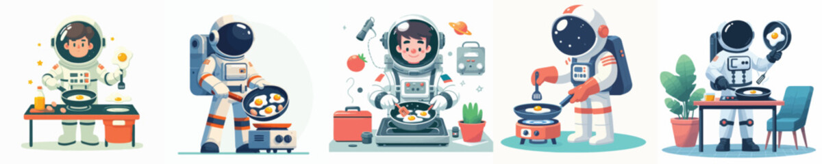 astronaut character vector frying eggs