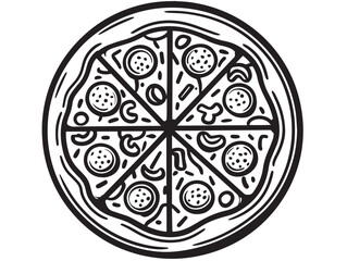 Flat design meat lovers pizza icon in line style