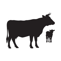 Cow with calf family silhouette vector
