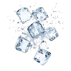 Obraz premium Exploding group of ice floating cubes refreshment.