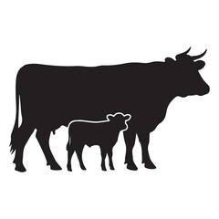 Cow with calf family silhouette vector