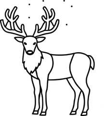 Obraz premium Majestic reindeer with antlers standing in snowflakes outline drawing line art vector illustration eps