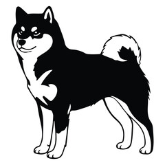 Black and white shiba inu dog silhouette vector