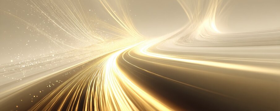 Golden, swirling, abstract tunnel. A dynamic, light-filled tunnel of golden light streaks and swirling shapes, with shimmering, scattered particles