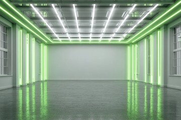 Fototapeta premium Empty modern industrial space with neon lighting