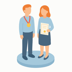 Flat Illustration of Award Ceremony with Man Getting Gold Medal