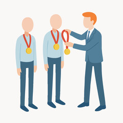 Flat Style Business People Awarding Medal to Winner Competition Illustration