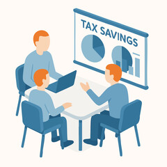 Isometric Teamwork Tax Savings Presentation Business Meeting Finance Illustration