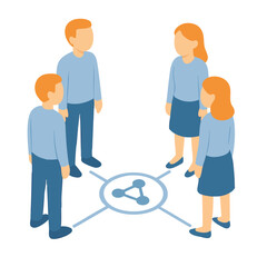 Isometric People Meeting Around Share Symbol Sign Connection Illustration