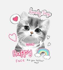 typography slogan with cute little kitten vector illustration and cute icons - drawn by hand © tsuponk