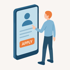 Flat Isometric Man Applying Job Online Application Form on Smartphone