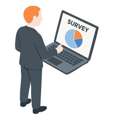 Isometric Businessman Analyzing Survey Data on Laptop Business Illustration