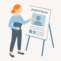 Flat Style Woman Presenting Portfolio on Easel Illustration Design