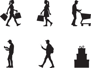 Obraz premium Shoppers silhouettes with bags and gifts for lifestyle concepts